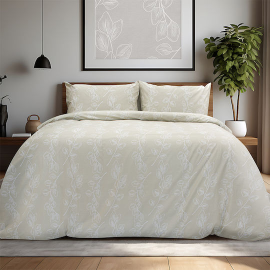 Lino Home Dejar Super-Double Bed Sheets Set 4 Pieces 165x200+32cm With Rubber Hugger Beige Lino Home Dejar Super-Double Bed Sheets Set 4 Pieces 165x200+32cm With Rubber Hugger Beige