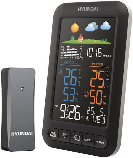 Hyundai HY-WS5110 Stație Meteo Fără Fir Digitală de Masă Neagră