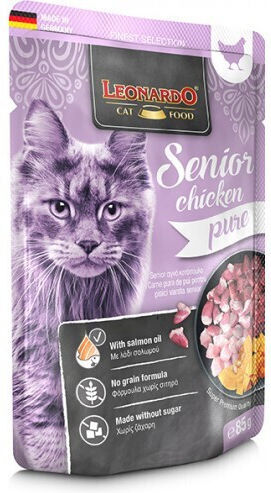 Leonardo Wet Food for Elderly Cats in Pouch with Chicken Pumpkin and Salmon 85gr