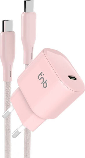 T'nB Зарядно Устройство GaN с USB-C Изходен Порт и Кабел USB-C - USB-C 30W Power Delivery Розово