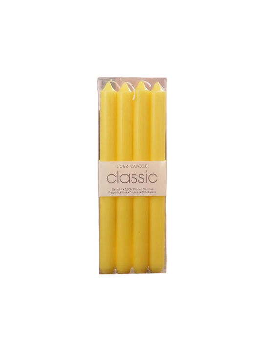 Alista Home Lumânare Decorativă Conică Galbenă 25cm 80gr 4 Bucăți