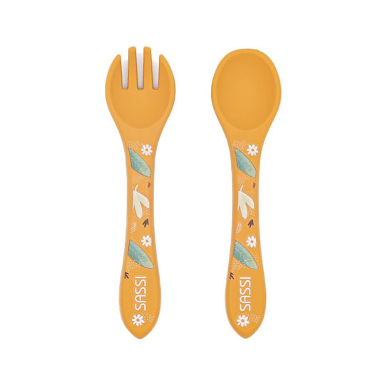 Sassi Junior Baby Set with Fork Made of Silicone for 6+ Months Yellow 2 Pieces