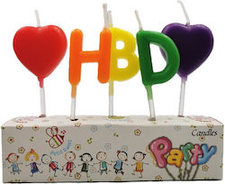 Set 5 Cake Candles Alista Home Heart Model Hbd Letters 1.8 X 2.7 Cm Wax Multicolor