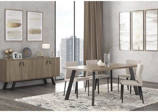 No 5 Dining Table Wooden with Metal Frame Ash Grey 158.5x90x78cm