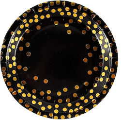 Set 10 Disposable Plates Alista Home Polka Dot Print Cardboard 23 Cm Diameter Black Gold