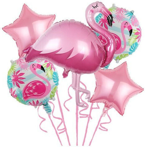 Set 5 Baloane Aniversare Flamingo Folie Roz Jumbo 90 cm