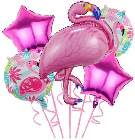 Set 5 Baloane Zi De Naștere Flamingo Folie Roz Jumbo 90 cm