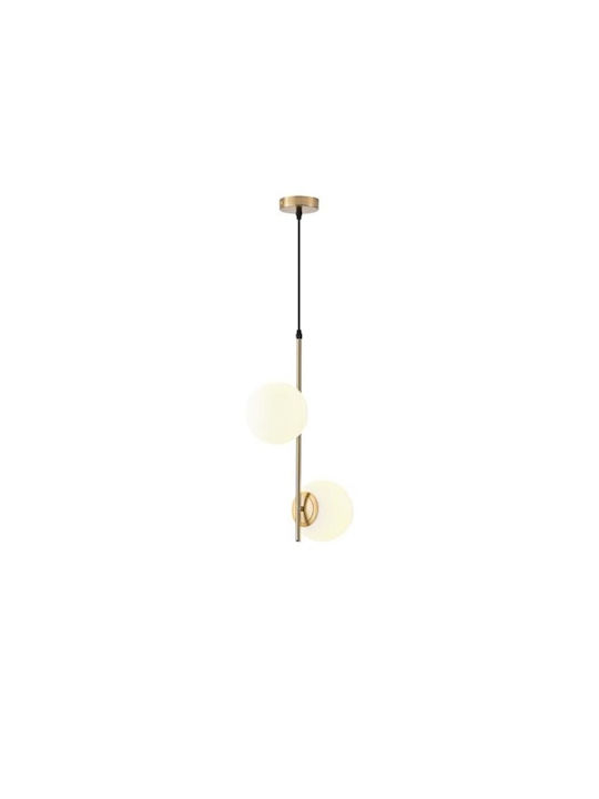 Ceiling Light 2-Bulb 2xE27 Max 15W 320x150x1550mm Metal Glass White Copper 144-28514 Estheti