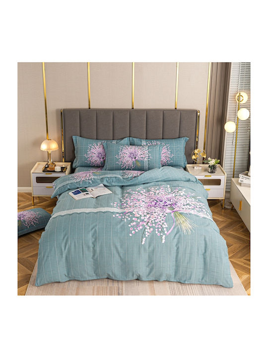 4 Seasons Collection Σετ Παπλωματοθήκη Φανελένια Υπέρδιπλη 220x240cm 2 Μαξιλαροθήκες & 1 Σεντόνι Πετρόλ