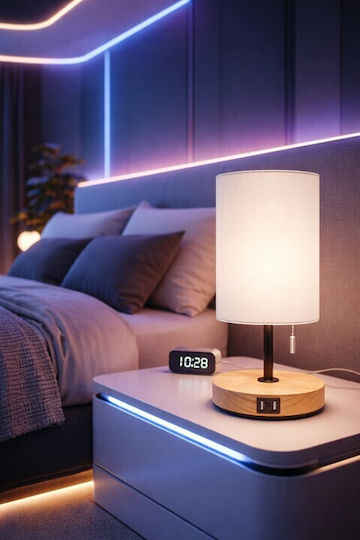 Aigostar Wooden Table Lamp for E27 Socket with White Shade