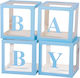 Set 4 Cutii Pentru Baloane Alista Home Baby Script Design Temă Dragoste Cuburi Decorative Din Plastic Accesorii Pentru Petreceri 30 X 30 Cm Contur Albastru Transparent