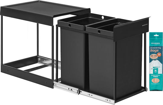Songmics Coș De Gunoi De Reciclare Pentru Dulap Metalic 20lt Negru