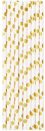Set 10 Straws Alista Home Paper 19.5 Cm White Gold Polka Dot Pattern