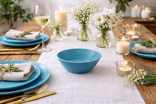 Wooden Salad Bowl Blue 14.5x14.5x6.4cm
