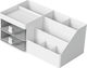 Cutie de Depozitare pentru Birou Alista Home Organizator pentru Machiaj și Papetărie Cosmetice 2 Sertare Compartimente Multiple Model Iepuraș Plastic 27.5x15.5x12 cm Alb