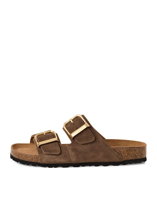 Tamaris Leather Women's Flat Sandals Brown