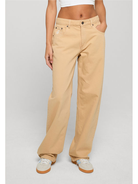 Damen Jeans Hosen in Lose Passform Beige