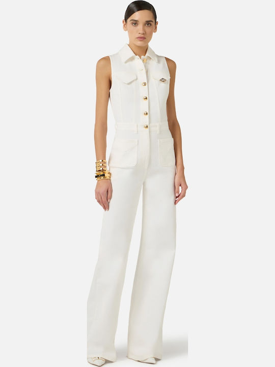 Elisabetta Franchi Women's Denim Sleeveless One-piece Jumpsuit Wht