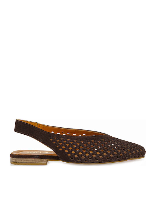 Suede Γυναικείες Μπαλαρίνες Slingback σε Καφέ Χρώμα