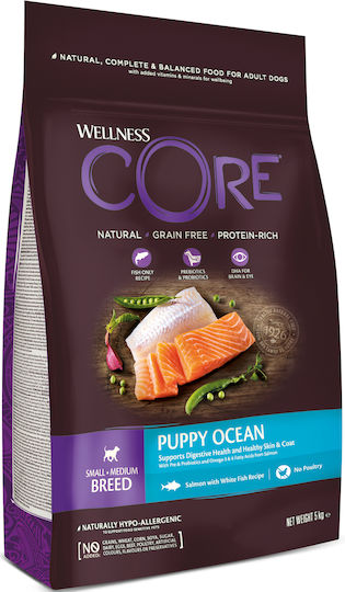 Wellness Ocean 5kg Ξηρά Τροφή χωρίς Σιτηρά για Κουτάβια Μεσαίων Φυλών με Σολομό, Ψάρια, Κρέας, Βοδινό και Πουλερικά
