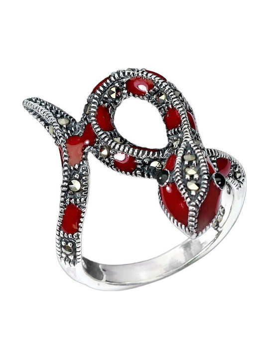 925 Stunning Silver Enamel Natural Marcasite Ring Size 17 Snake