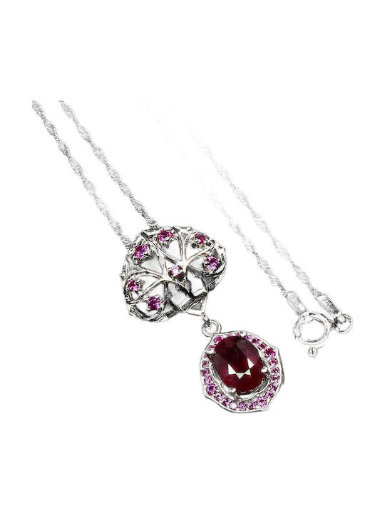 Silver Necklace Ruby Zircon 925 Natural 3