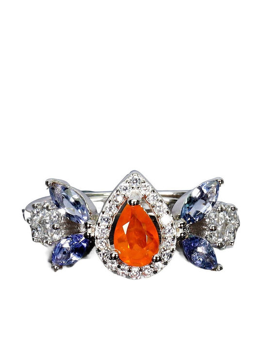 925 Silber Zarter Ring Orange Opal Tansanit Zirkon Größe 15