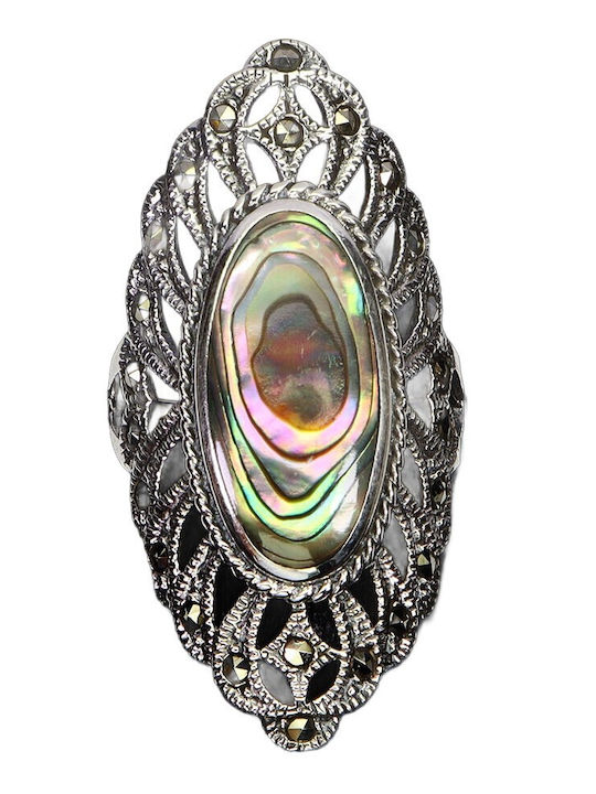 925 Stunning Silver Ring Natural Marcasites Pearl Mass Size 15