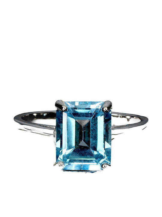 Zarte Elegante Silberring Natürlicher Himmelblauer Topas Größe 16,5