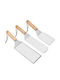 Set 3 Spatule Metalice Pentru Grătar Alista Home Margini Subțiri Suprafață Antiaderentă Rezistente La Căldură Mâner Ergonomic Din Lemn 3 Forme Agățătoare Gri