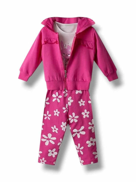 Kids Sweatpants Set White-Magenta 3pcs