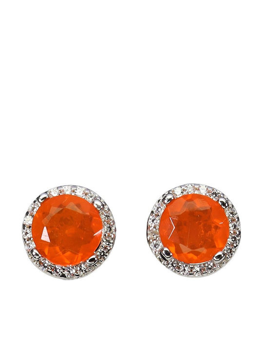 925 Silver Earrings Delicate Zircon Orange Natural Opals 4