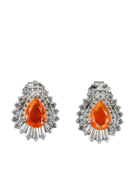 Songea Silver 925 Earrings Delicate Zircon Orange Natural Opals 4