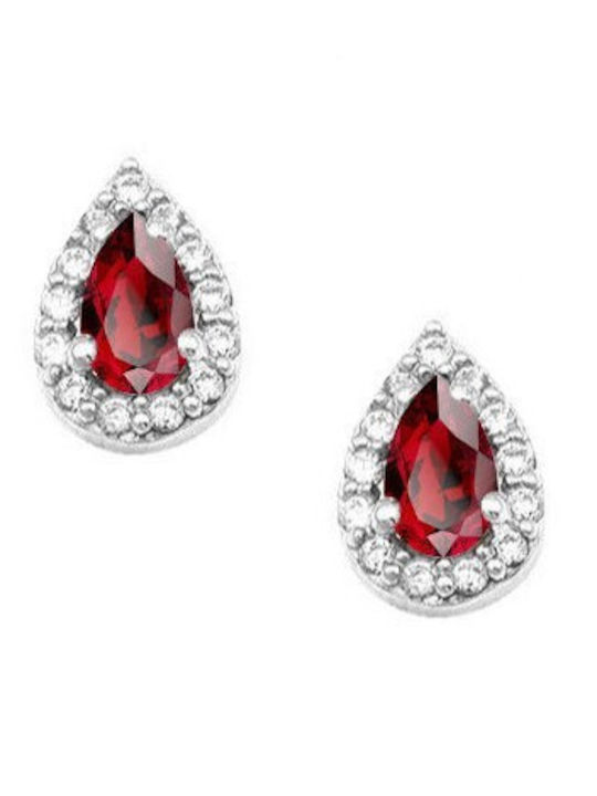 Kontopoulos Silver Earrings with Red Stones