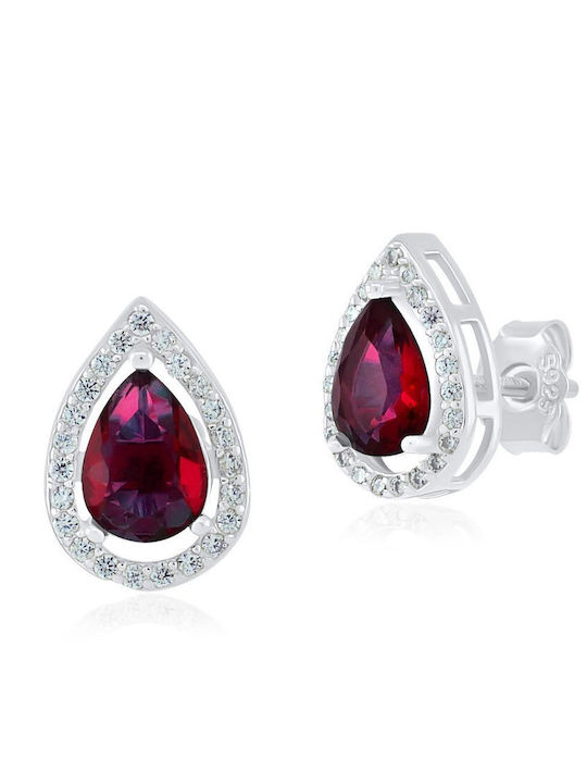 Bijou Box Silver Stud Earrings with Red Stones