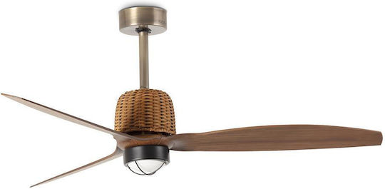 Faro Barcelona Weaver M 3000K Ventilator De Tavan 128cm Cu Lentile De Mărire Aur Vechi/Nuc