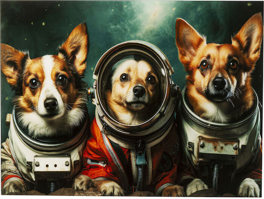 Glass Picture Astronauts Dogs 80x60cm