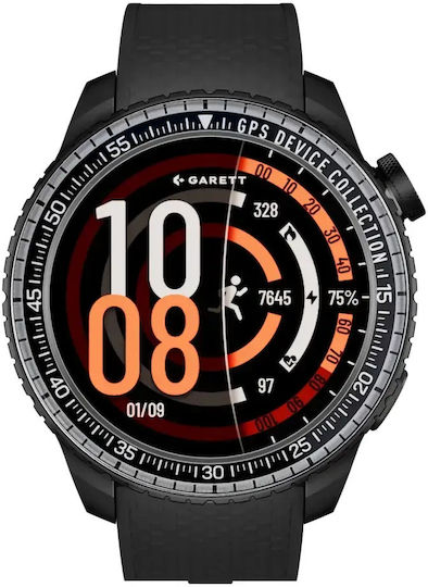 Garett Compass 53mm Αδιάβροχο Smartwatch με Παλμογράφο (Μαύρο)