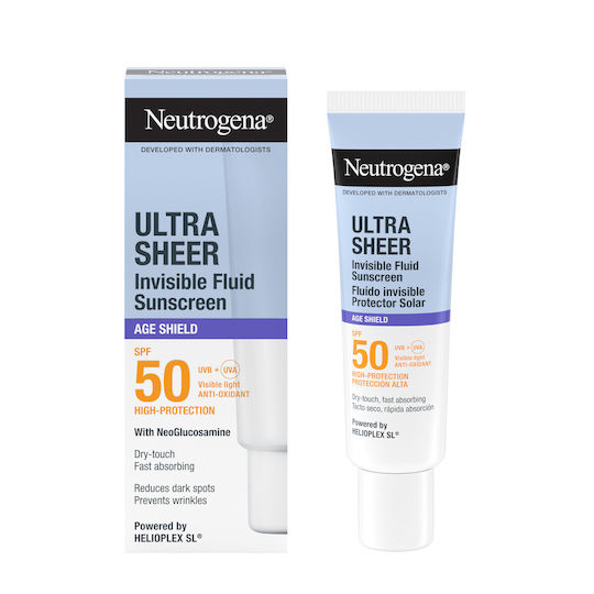 Neutrogena® Ultra Sheer Invisible Fluid Age Shield Αντηλιακό Προσώπου Λεπτόρρευστης Υφής με Δείκτη Προστασίας SPF50 για Μείωση των Σκούρων Κηλίδων & Πρόληψη των Ρυτίδων 50ml