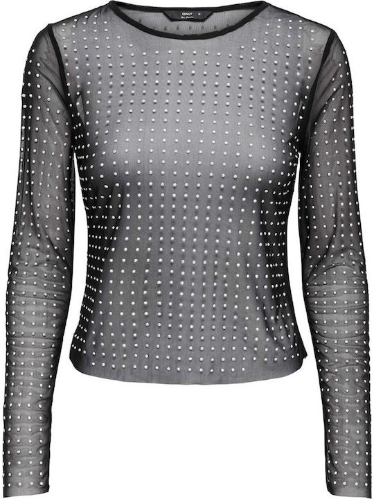 Only Women's Blouse with Mesh Black/rhinestones