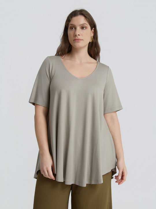 Women's Short Sleeve Blouse with V-Neckline Gray 0000.1506.C.NETTO-grey