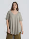 Women's Short Sleeve Blouse with V-Neckline Gray 0000.1506.C.NETTO-grey