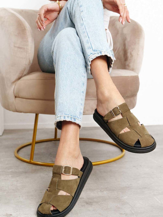 Ligglo Flache Sandalen Für Damen Olive Pantoffe...