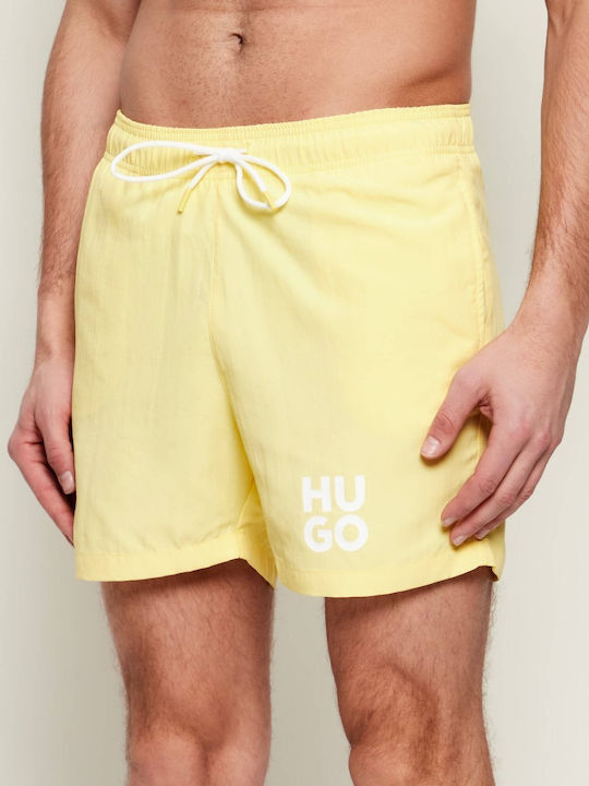 Hugo Men's Swimwear Shorts Yellow with Patterns