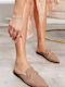 Beige Wildleder Damen Pantoletten Mokassinen Lederfußbett