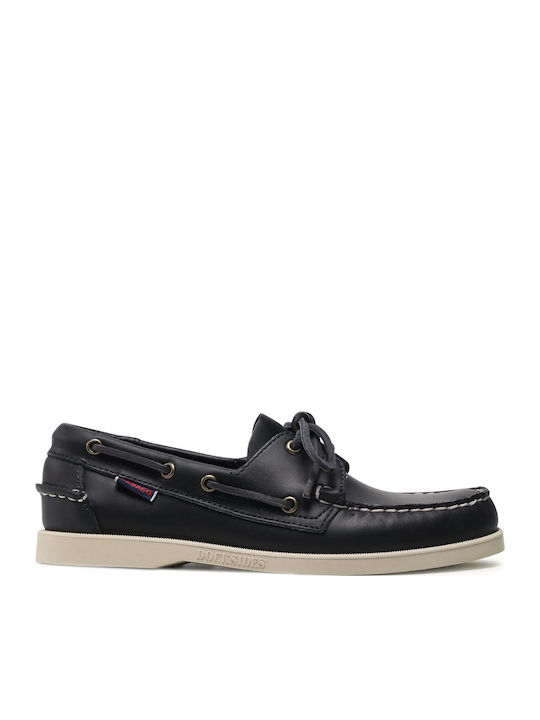Sebago Portland Leather Men's Boat Shoes in Blu...