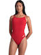 Back Solid Activewear Swimsuit Red