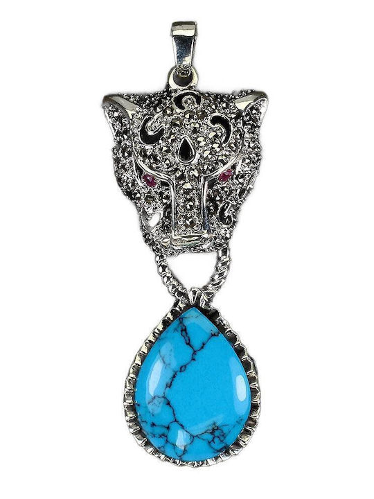 Pandantiv Din Argint 925 Cu Marcasite Rubin Turcoaz Ochi De Tigru