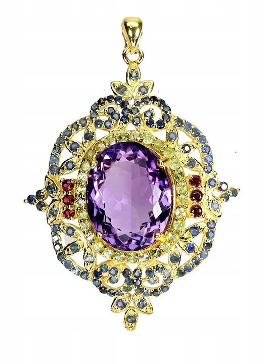 Spektakulärer Silberanhänger Natürlicher Amethyst Peridot Saphire Granate 925