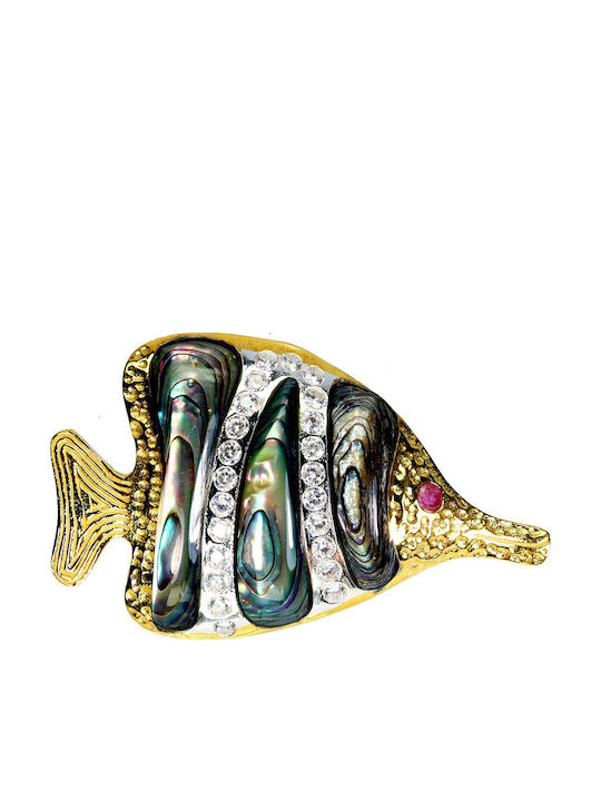 Pendant Brooch Natural Mother--pearl Ruby Zircon Fish 925
